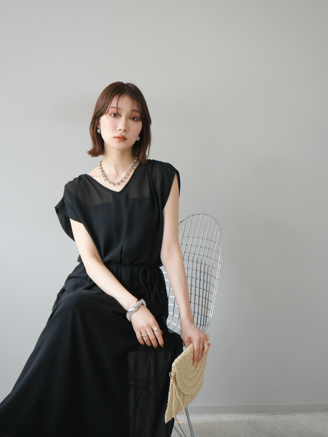 [SET]シフォンブラウス＆レースデザインフレアスカートSET UP(2set)