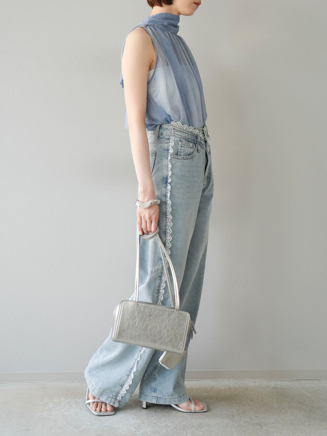 【預購】Line蕾絲牛仔褲/淺藍