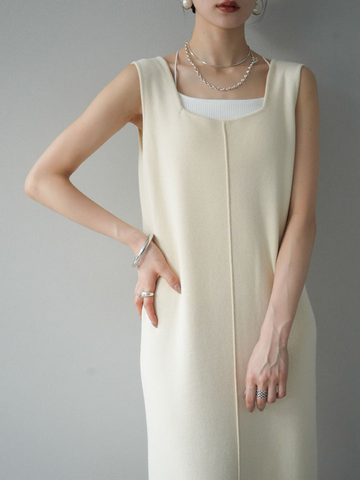 [予約]スクエアネックニットワンピース/アイボリー