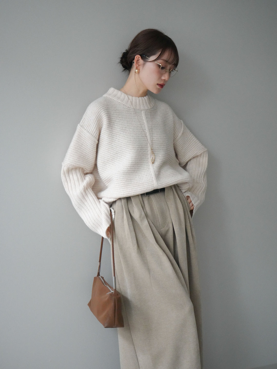 [SET]編み地切替ボトルネックニットプルオーバー+編み地切替ボトルネックニットプルオーバー(2set)