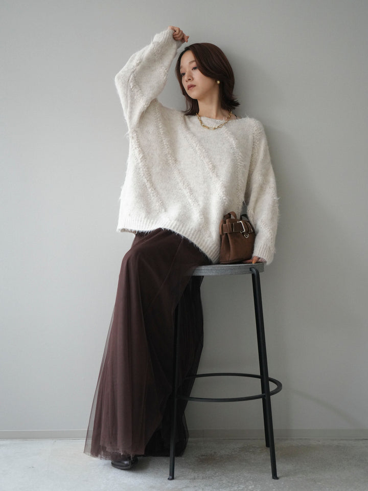 [予約]ブークレラインデザインニットプルオーバー/ivory