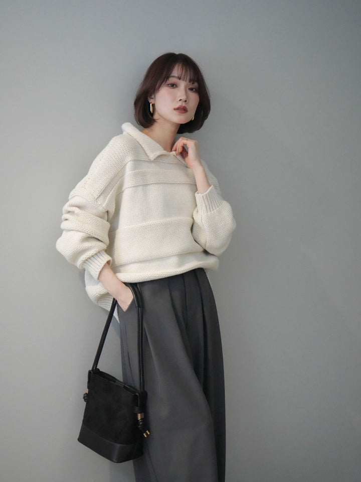 [SET]襟付きボーダー編みニットプルオーバー+襟付きボーダー編みニットプルオーバー(2set)