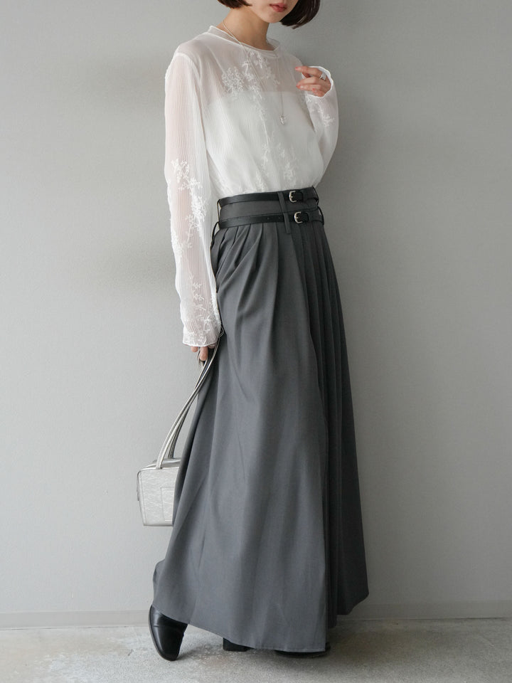 [予約]エステルプリーツスリットスカート/グレー