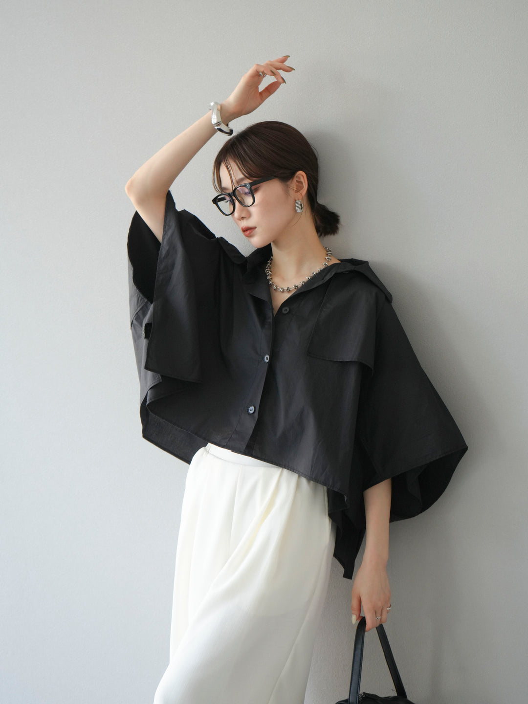 [SET]ポンチョショートシャツ+リネンライクイージーワイドパンツ(2set)