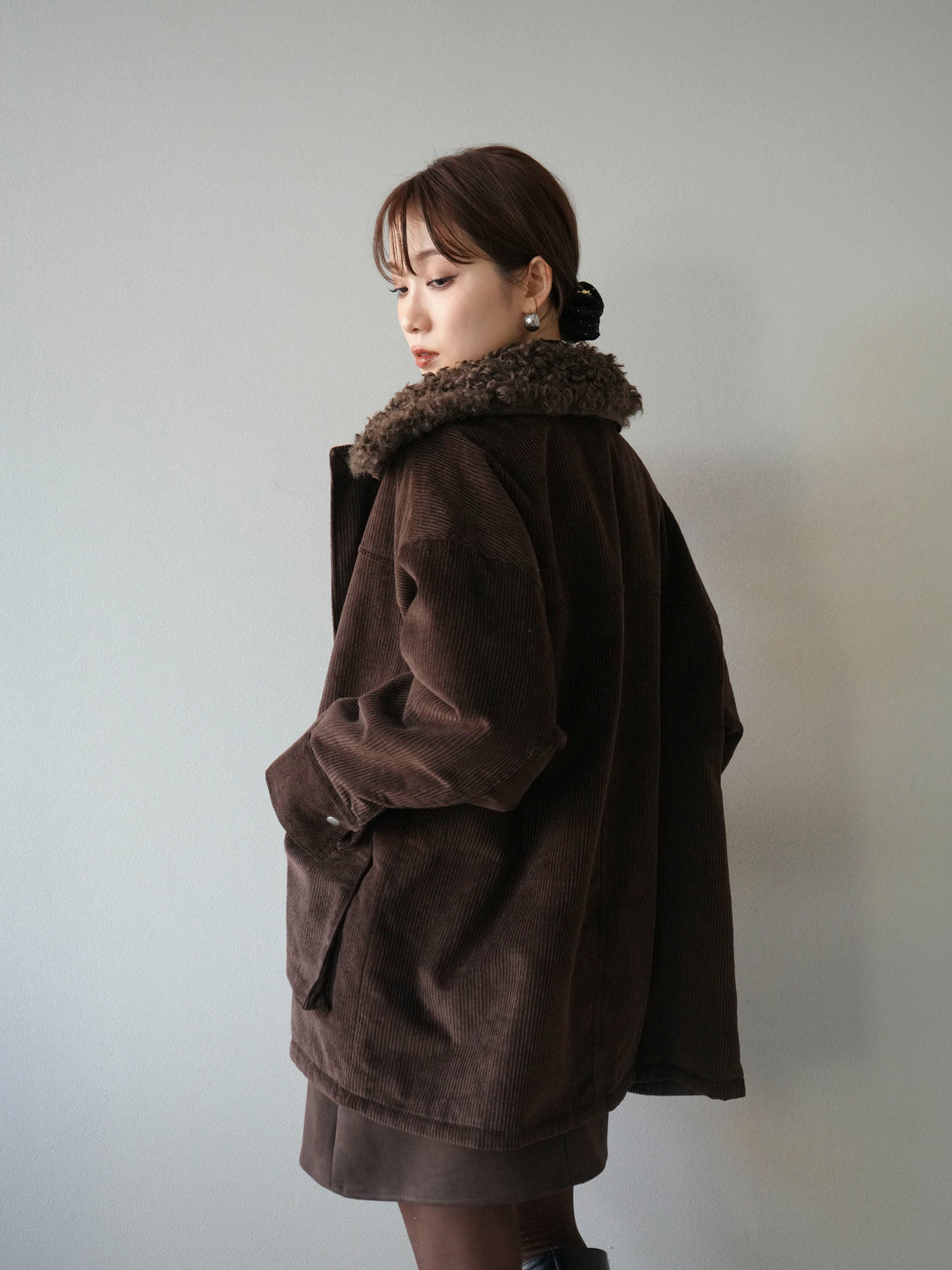 [予約]コーデュロイボア襟フライトジャケット/ブラウン
