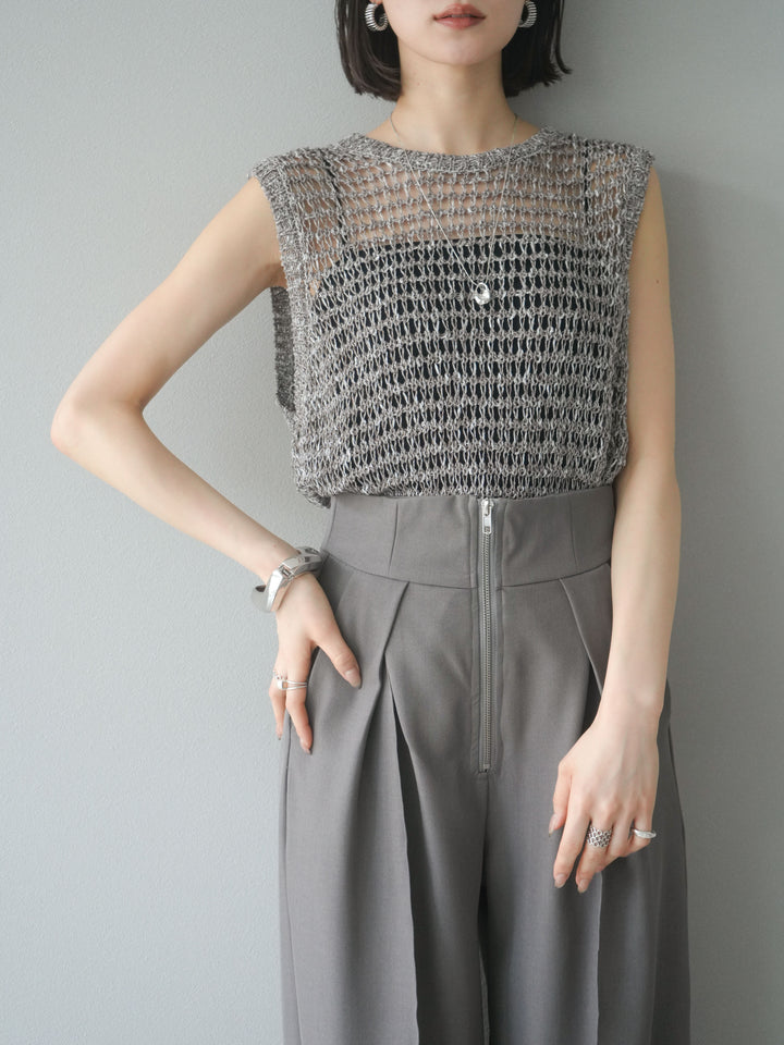 [預購] 混紗鏤空針織背心/棕色