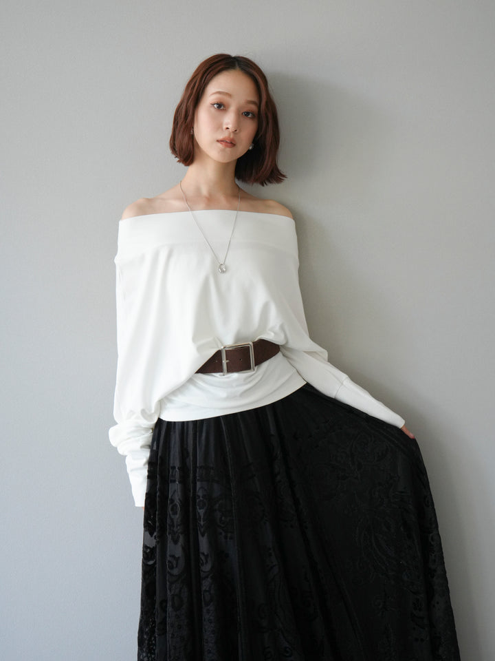 [予約]ベルト付オフショルカットソー/ホワイト