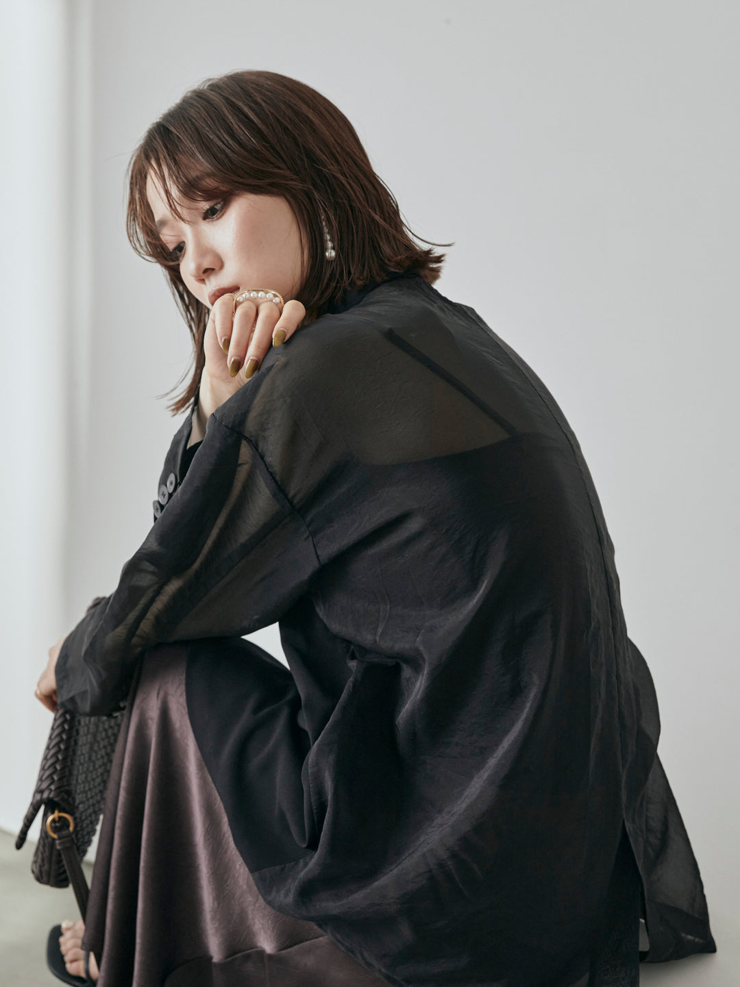 【預購】透視剪裁西裝外套/黑色