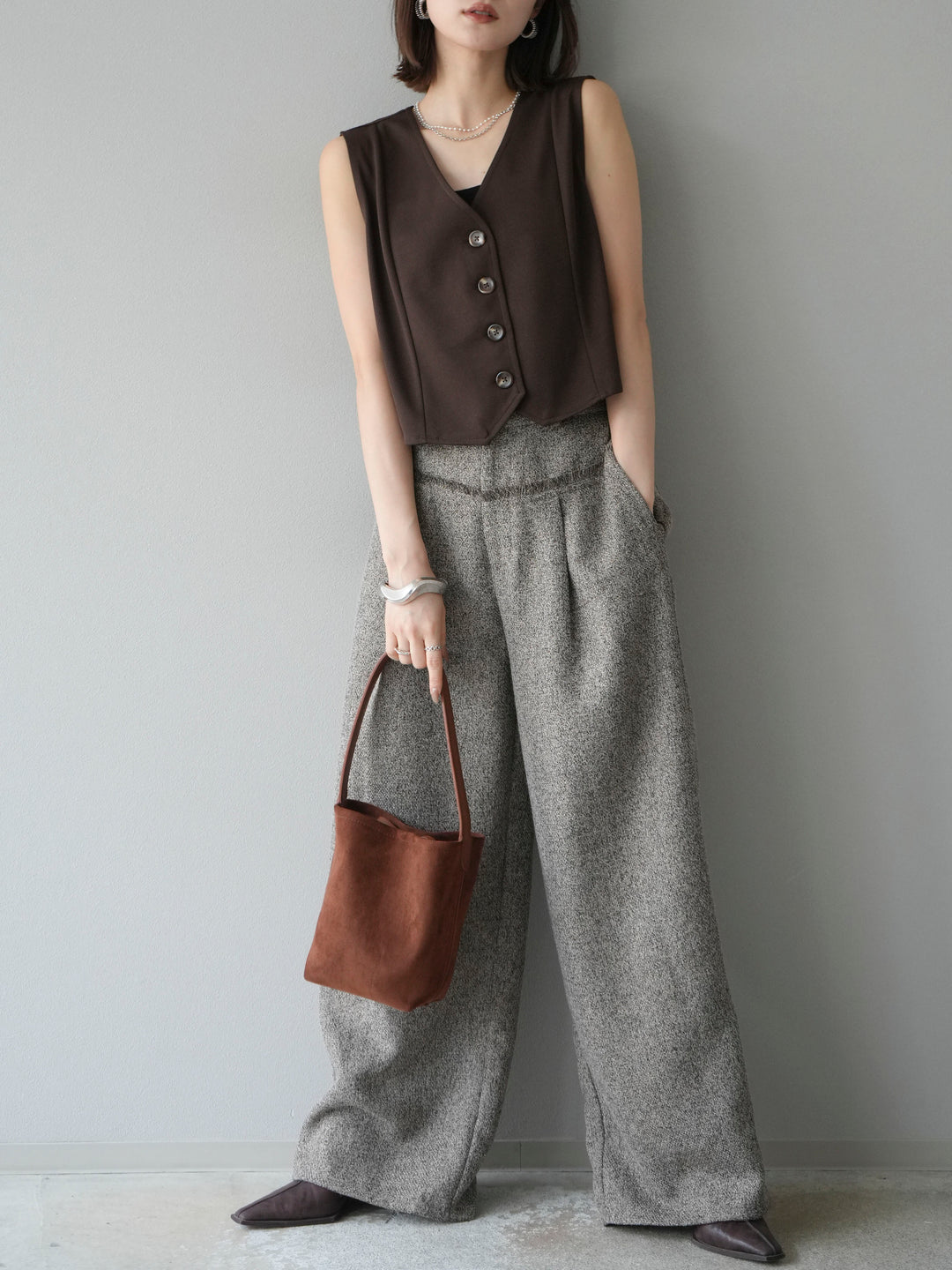 [予約]ポンチノーカラーベスト/ブラウン