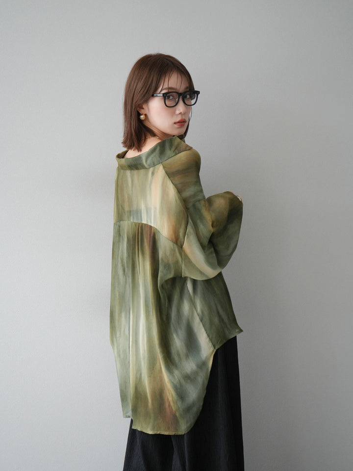 [予約]ニュアンス柄シアーシャツ/グリーン