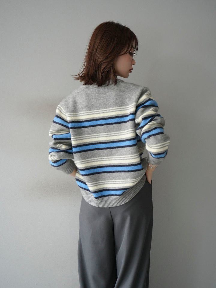 [予約]マルチボーダーニットカーディガン/gray