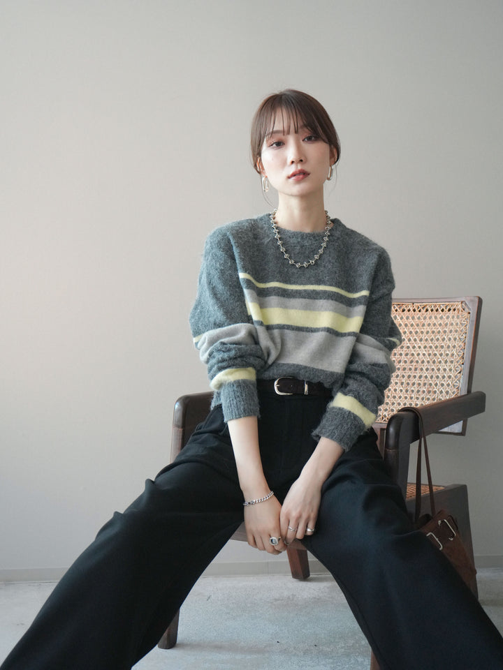 [SET]ソフトタッチボーダークロップドニットプルオーバー+選べるアクセセット(2set)