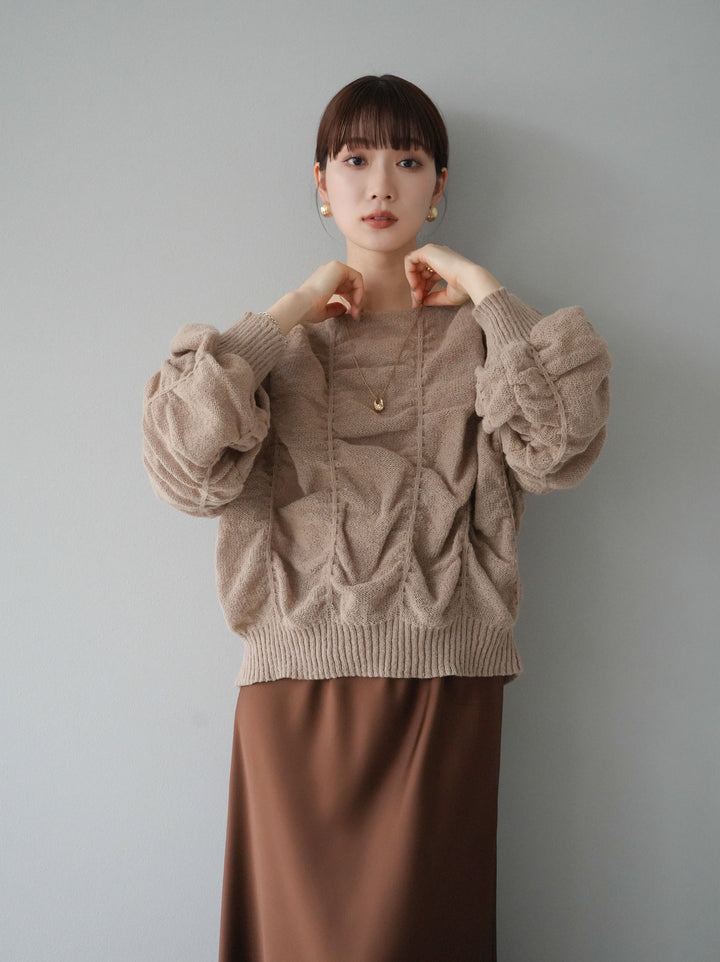 [予約]バックオープンシャーリングニットプルオーバー/グレージュ