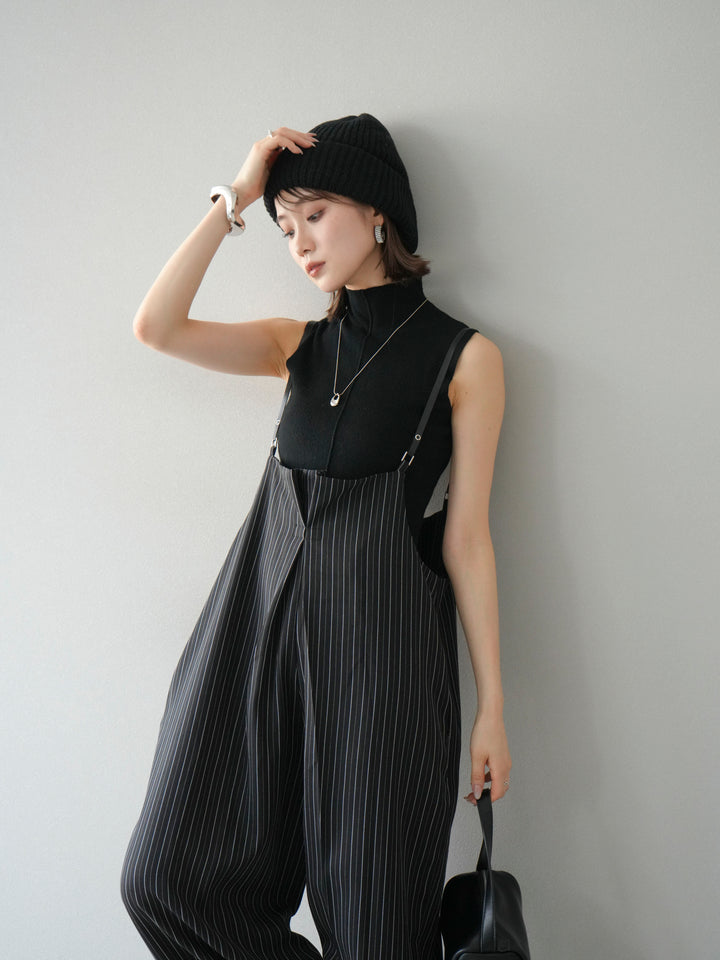 [予約]ヘリンボーンストライプサロペット/ブラック