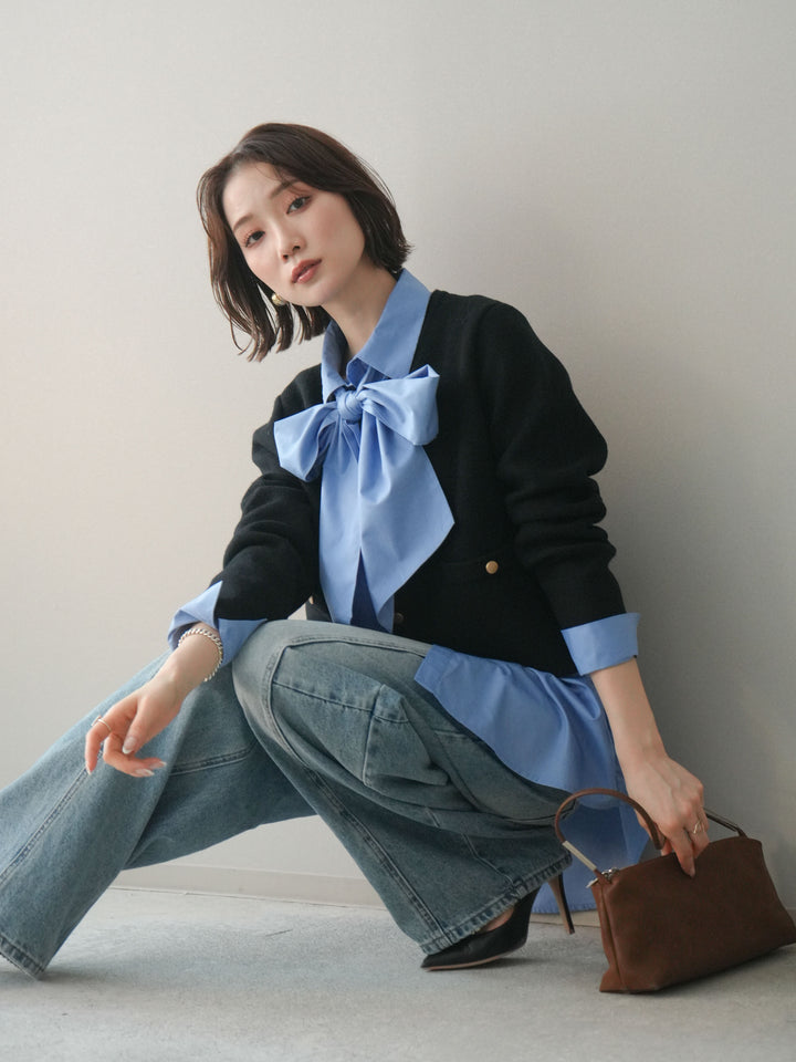 [SET]ゴールドボタンノーカラーニットジャケット+ゴールドボタンノーカラーニットジャケット(2set)