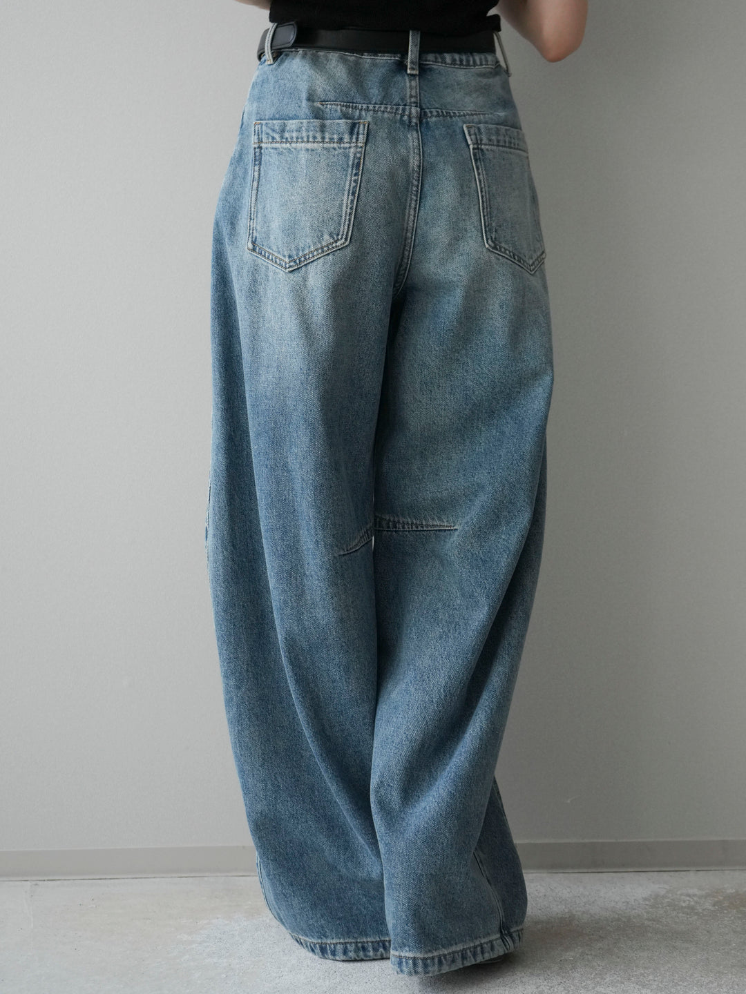 [予約]ベルト付3Dカーブデニムパンツ/blue