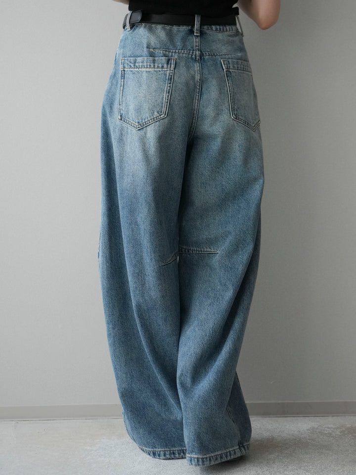 [予約]ベルト付3Dカーブデニムパンツ/blue