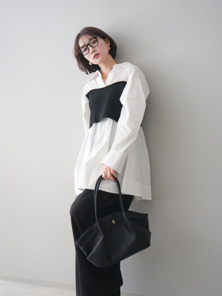 [予約]ニットビスチェドッキングフレアシャツチュニック/offwhite