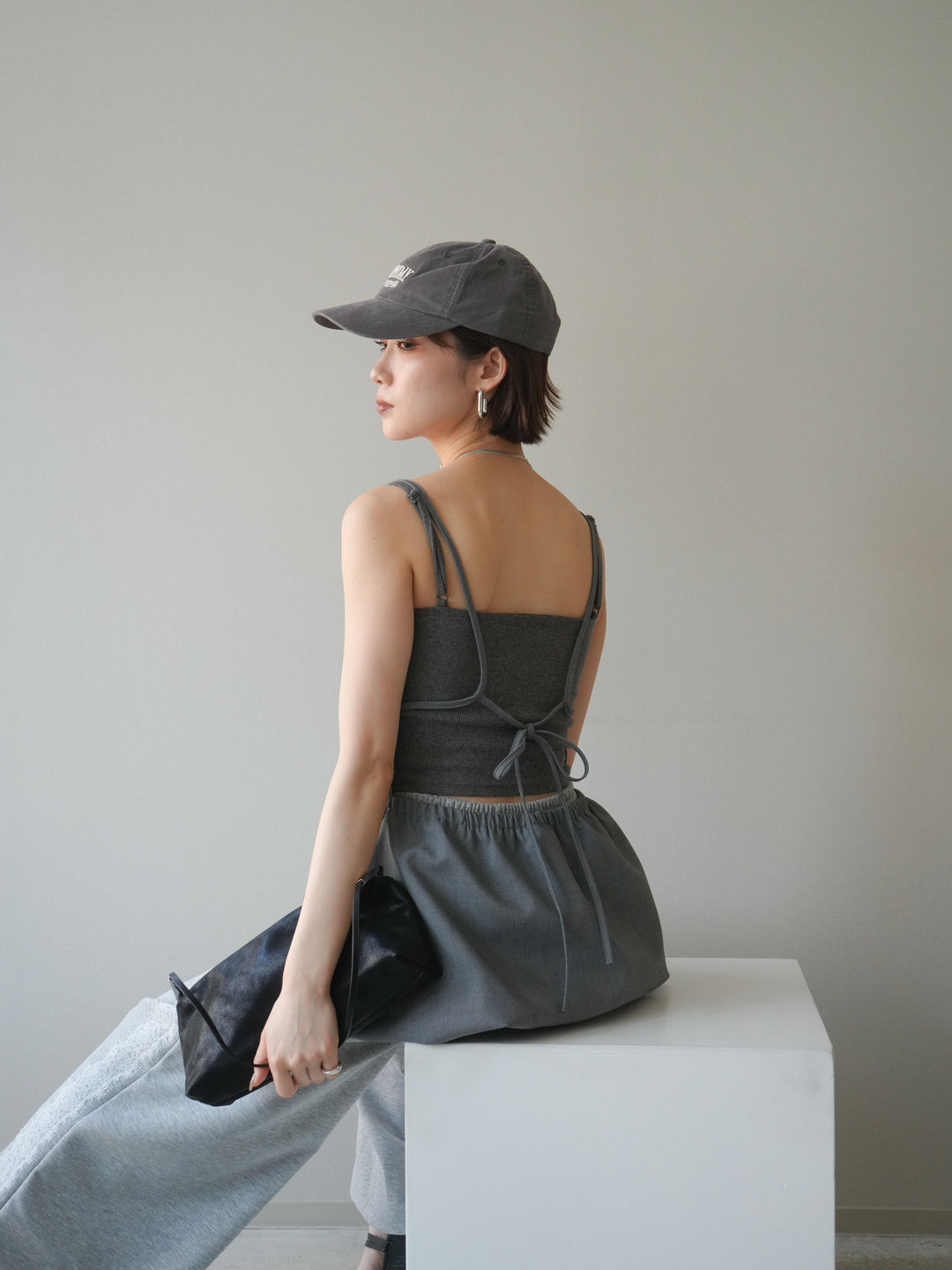 [SET]バックリボンバルーンチュニックキャミ+サイドレースポンチワイドパンツ(2set)