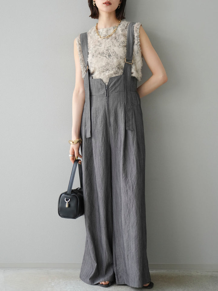 [予約]ストリングデザインハイウエストサロペット/チャコール