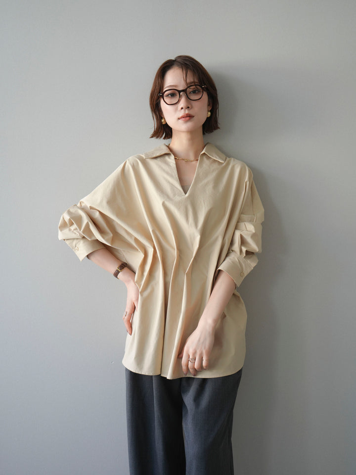 [予約]ウエストギャザースキッパーシャツ/beige