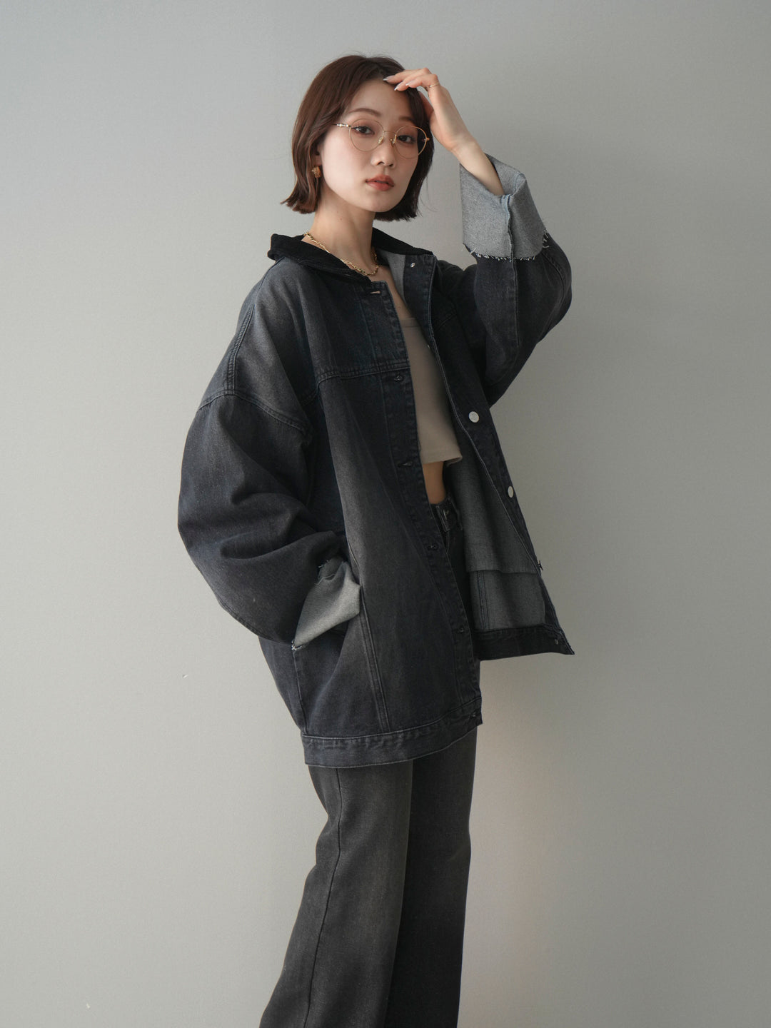 [予約]コーデュロイ×デニムミドルジャケット/gray