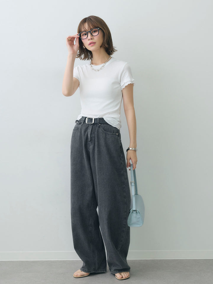 [SET]メロートリムレイヤードTEE+ニュアンスウォッシュカーブデニム(2set)
