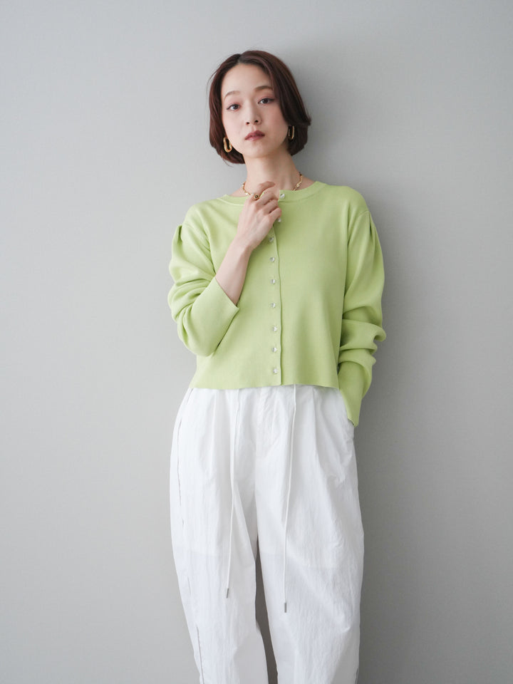 [SET]クリアボタンタックニットカーディガン+ドロストサイドラインナイロンパンツ(2set)