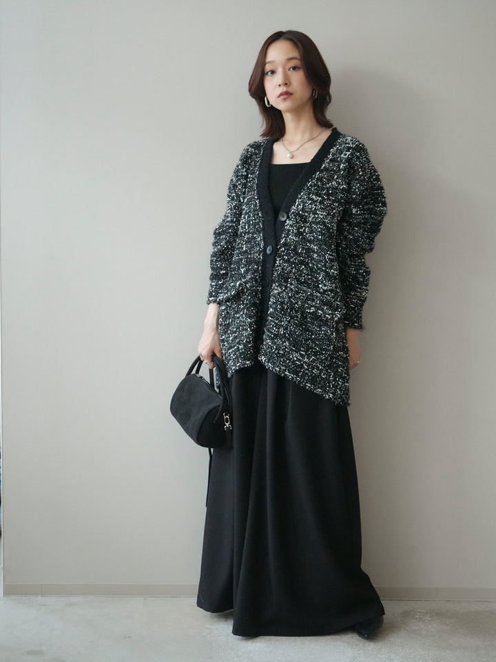 [SET]モールネップニットカーディガン+テープベルトタックバギーパンツ(2set)