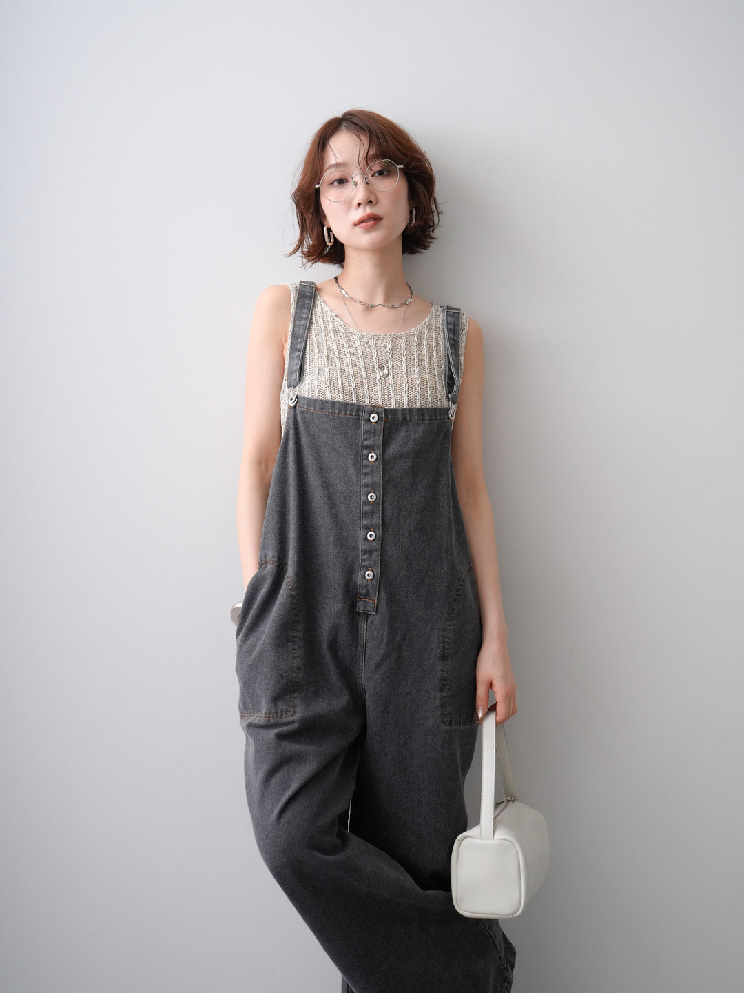 [予約]オーバーシルエットデニムオールインワン/black