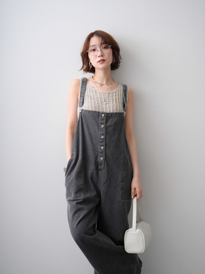 [予約]オーバーシルエットデニムオールインワン/black