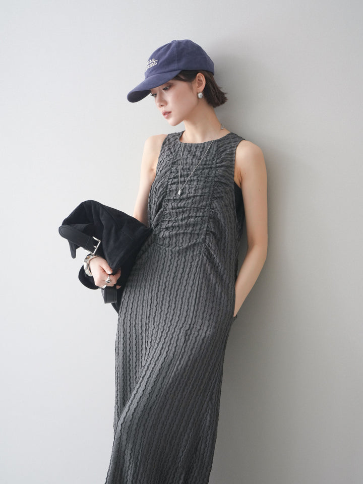 [予約]シャーリングジャガードノースリーブワンピース/gray