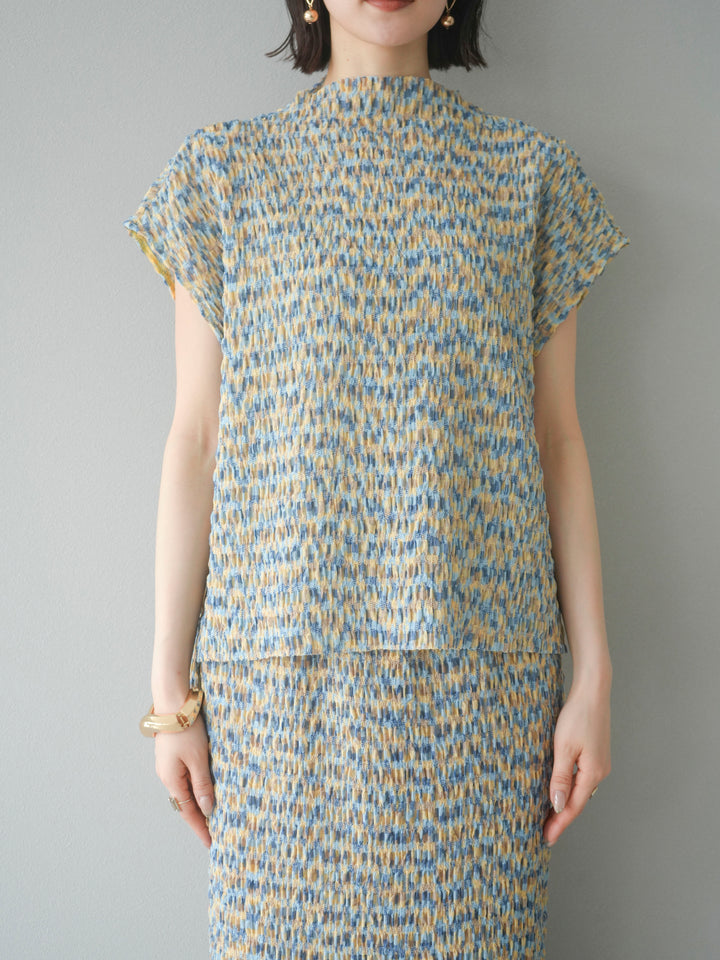 [予約]マルチカラーランダムプリーツフレンチトップス/イエロー