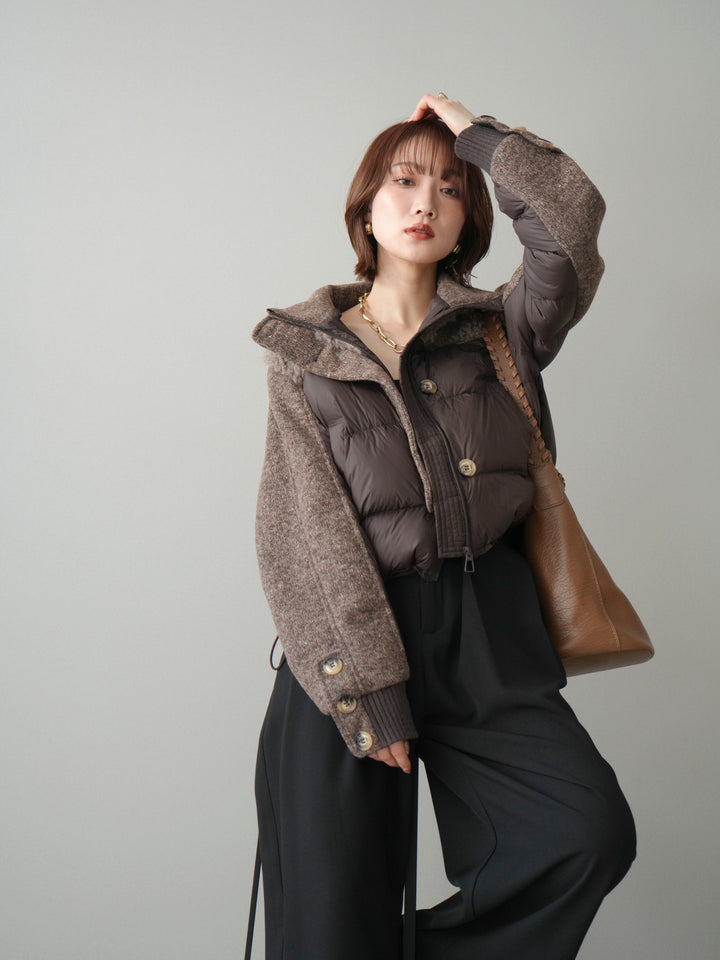 [SET]異素材ダウンジャケット+選べるアクセセット(2set)
