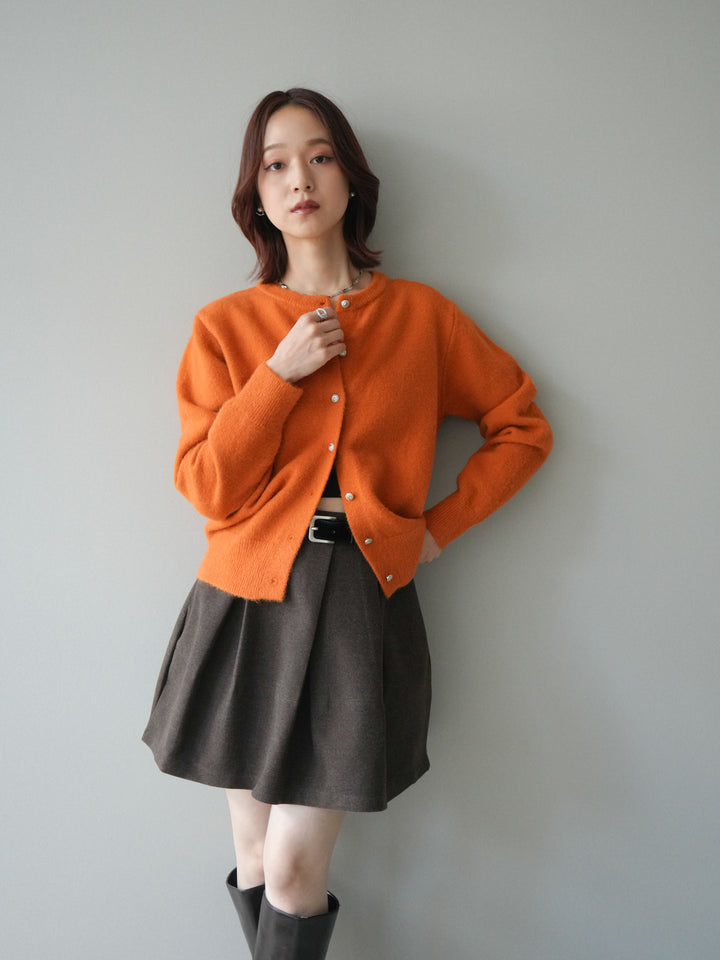 [SET]アンティークボタンニットカーディガン+ベルト付きタックミニスカート(2set)
