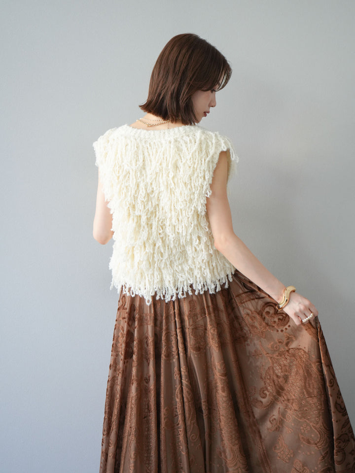 [予約]フリンジループニットベスト/アイボリー