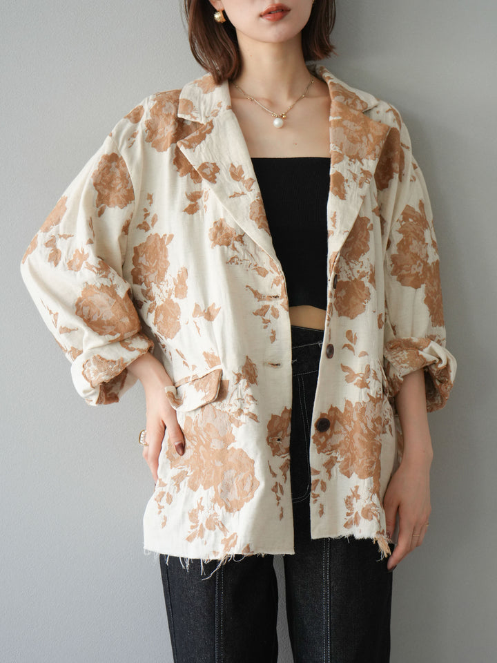 [予約]ジャガードカットオフジャケット/ベージュ