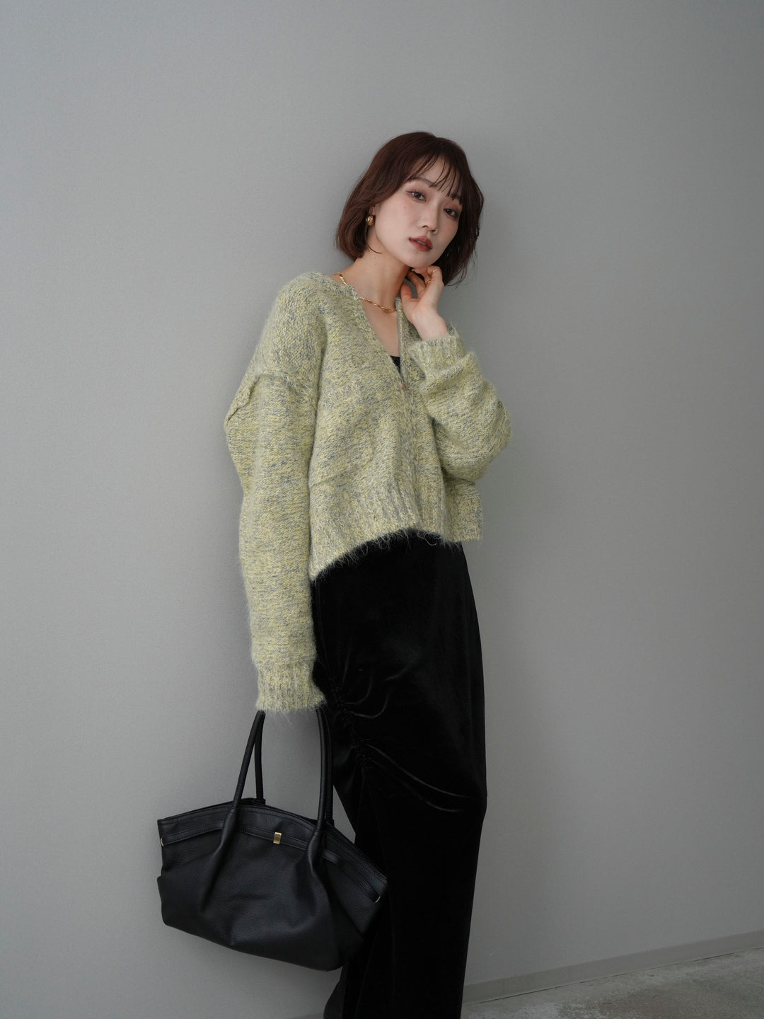 [SET]ミックスヤーンダブルZIPニットカーディガン+ミックスヤーンダブルZIPニットカーディガン(2set)