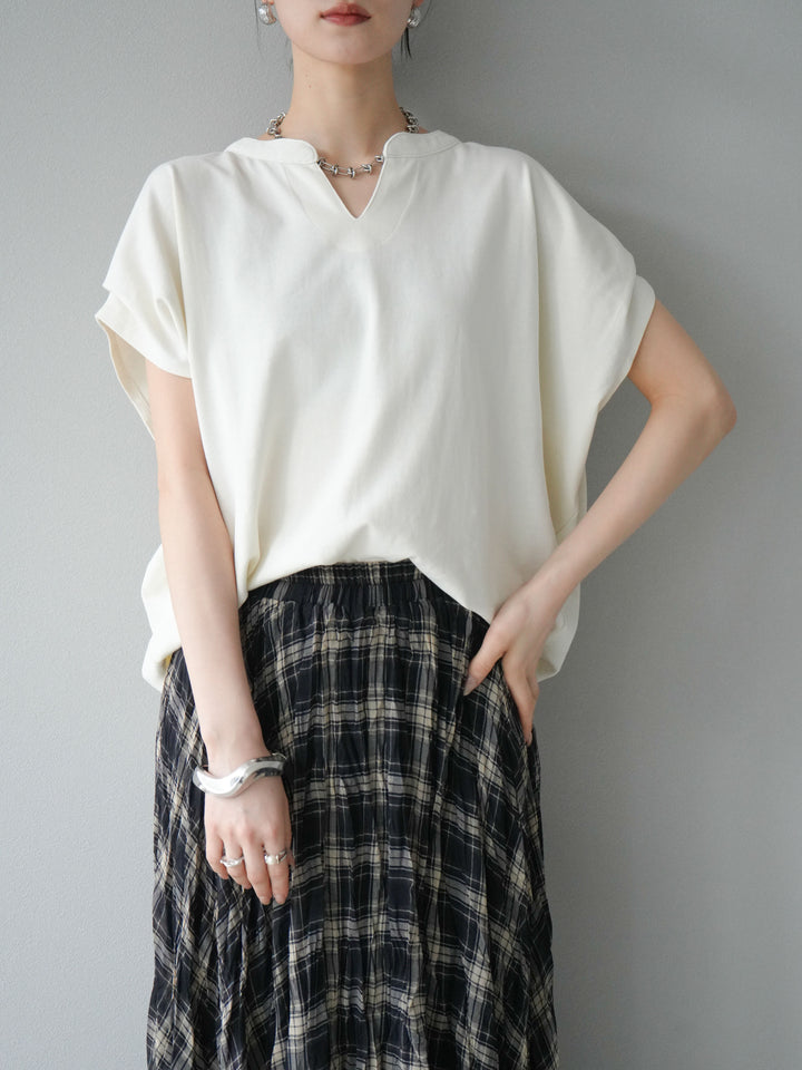 [予約]キーネックドルマンルーズコットンTシャツ/アイボリー