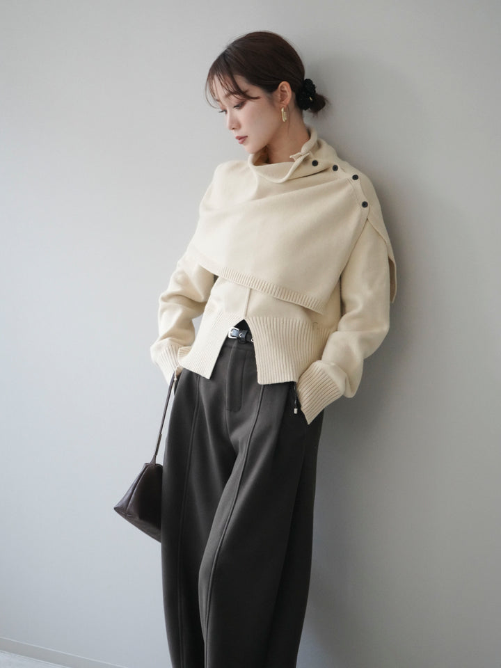 [予約]フロントスリットネックアンサンブルニット/ivory