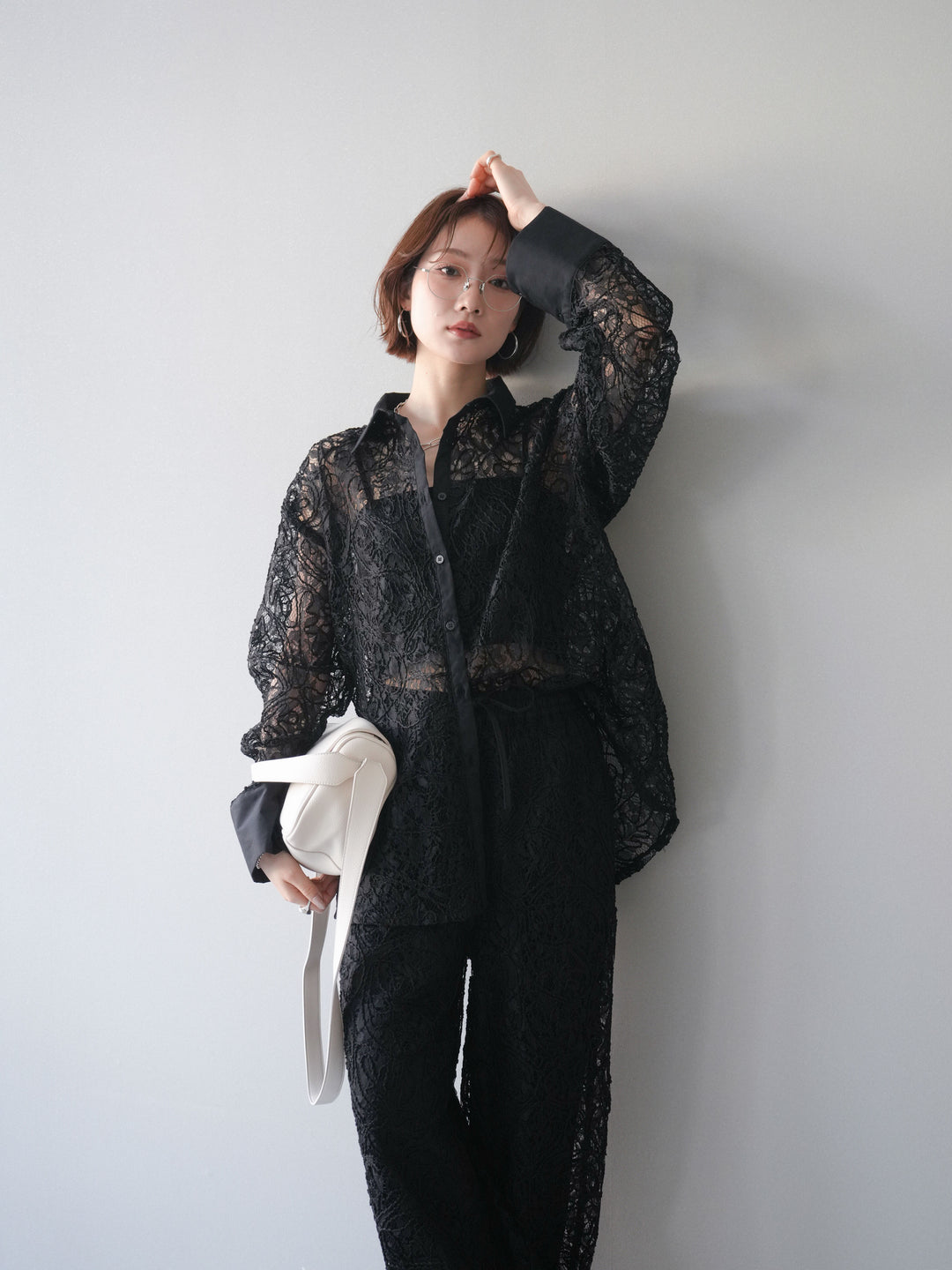 [SET]シアーコードレースオーバーシャツ+シアーコードレースイージーパンツ(2set)