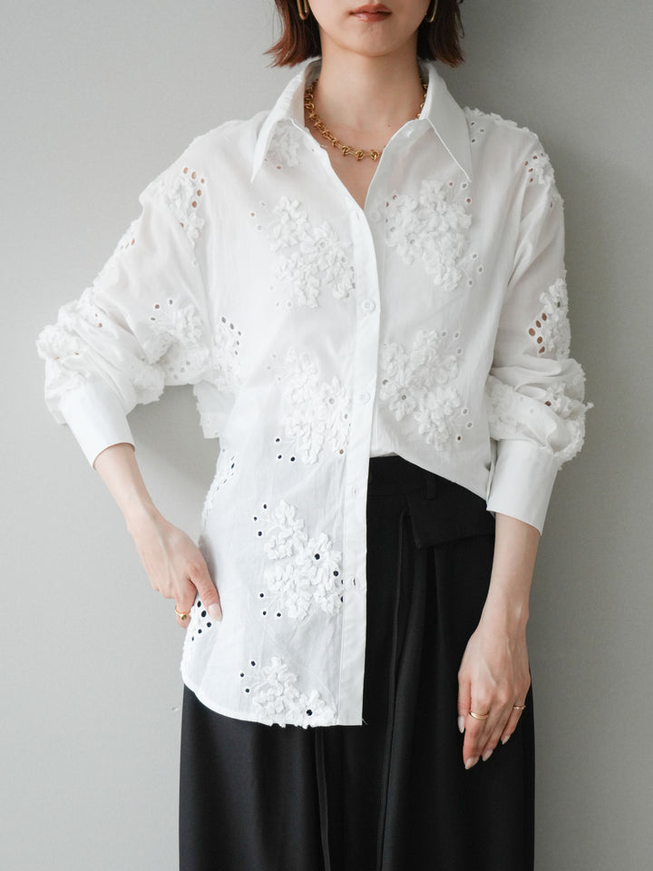 [SET]バックリボンフラワーエンブロイダリーシャツ+選べるアクセセット(2set)
