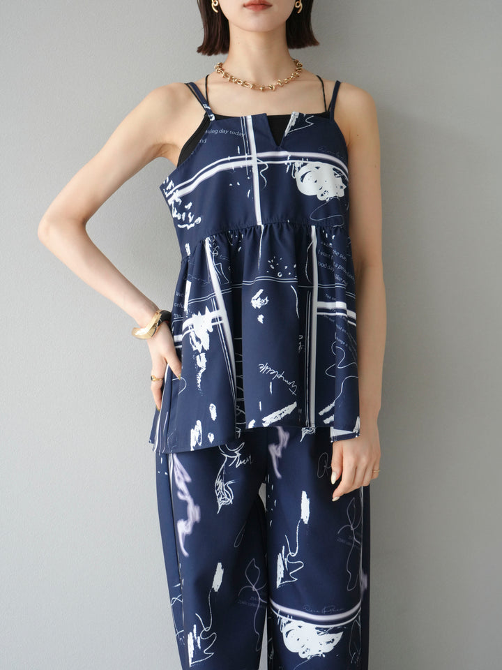 [予約]ペイント柄キャミソール/ネイビー