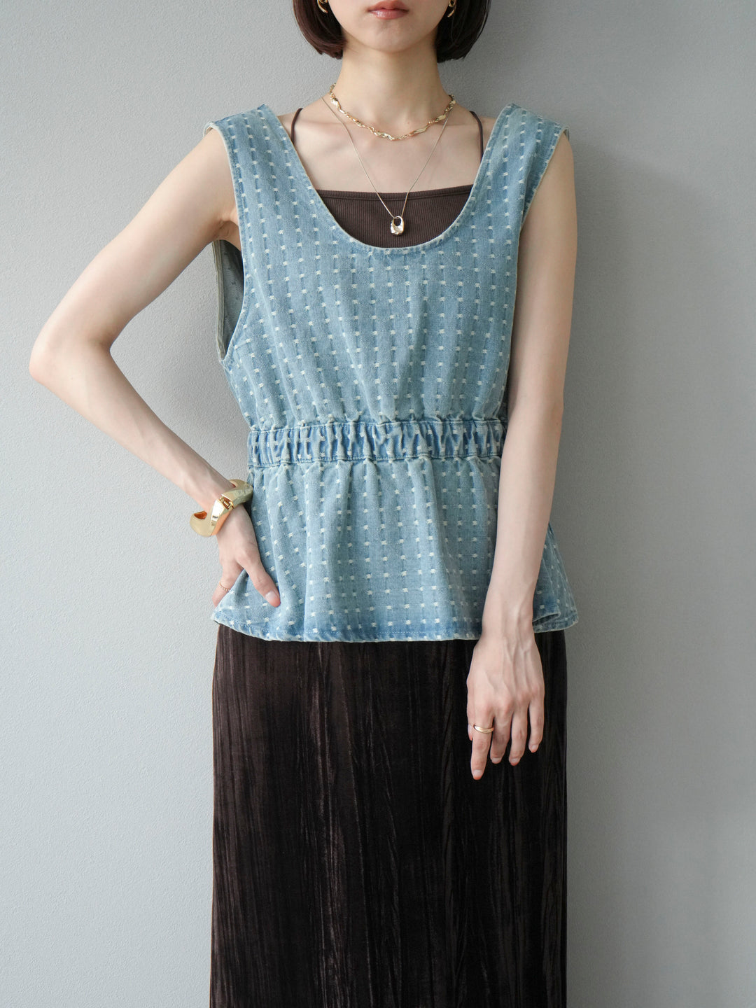 [予約]ジャガードデニム２WAYビスチェ/ライトブルー