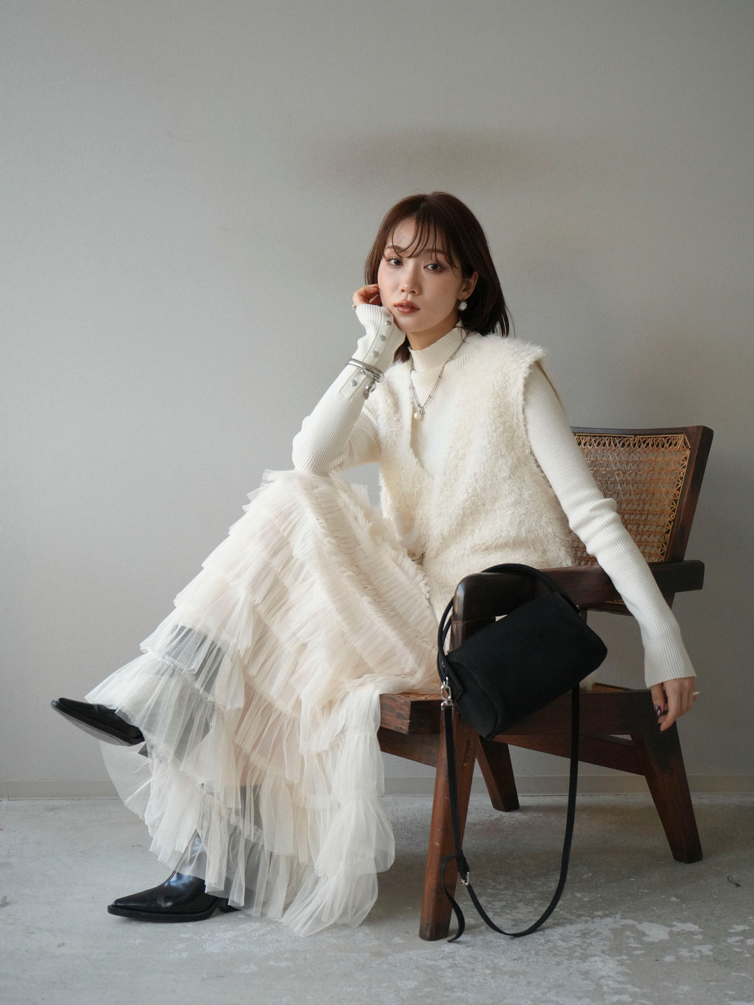 [予約]ダブルZIPループシャギーベスト/アイボリー