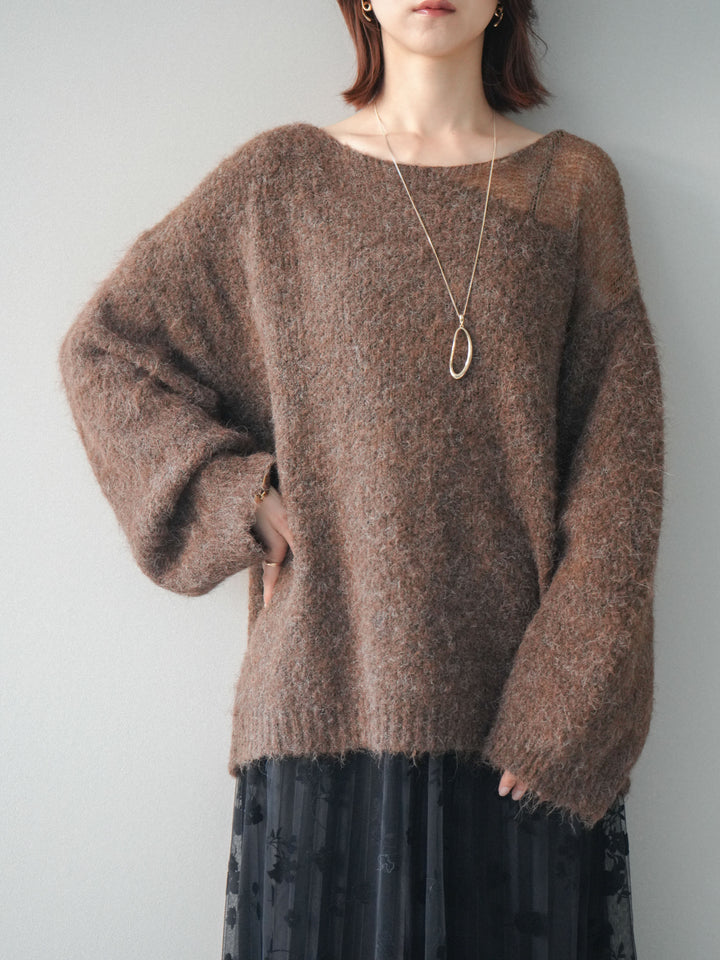 [SET]透かしデザインニットプルオーバー+フラワーフロッキーチュールプリーツスカート(2set)