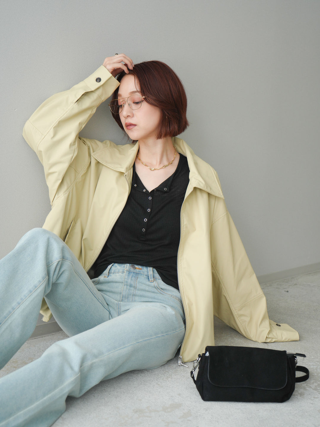 [予約]ウォッシャブルフェイクレザーバルーンジャケット/yellow