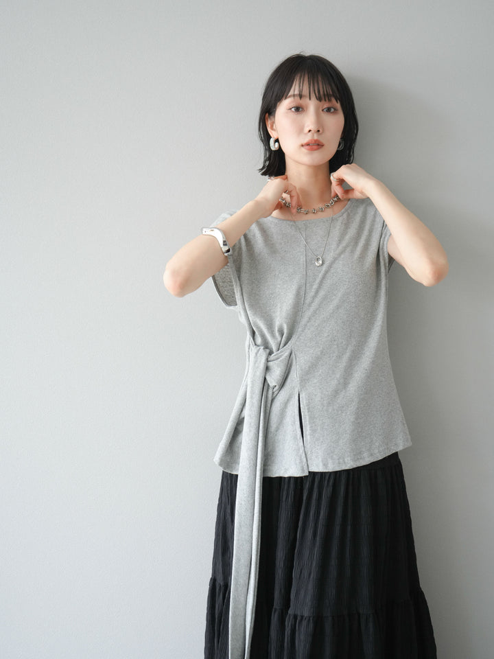 [予約]フロント巻きデザインカットソー/グレー