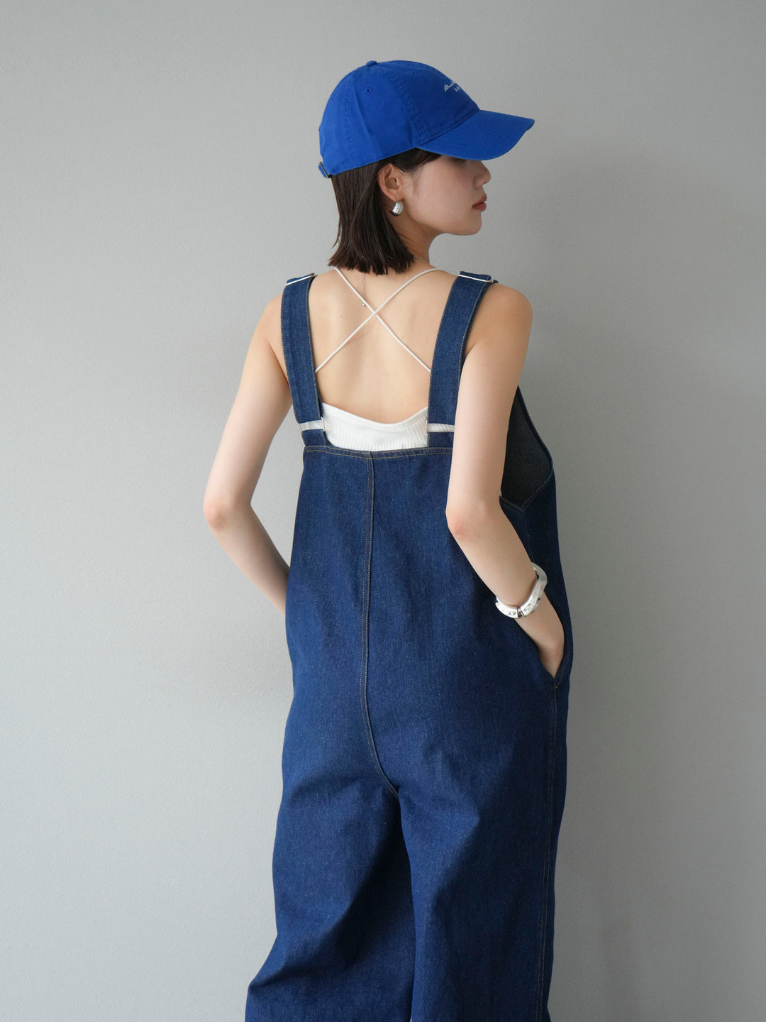 [予約]フロントZIP Vネックデニムサロペット/インディゴ