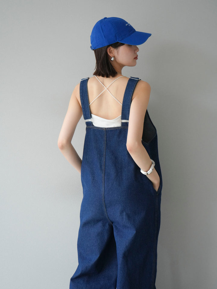 [予約]フロントZIP Vネックデニムサロペット/インディゴ